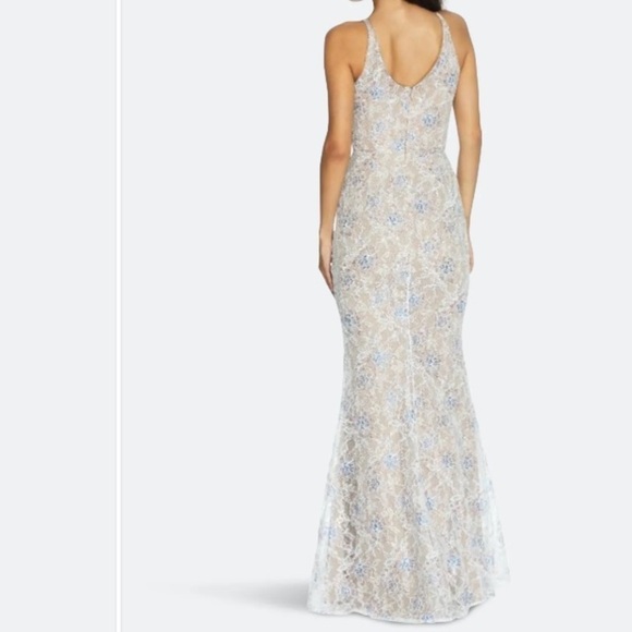 Dress The Population Helen Lace Sleeveless Surplice V-Neck Trumpet Maxi Gown M - Picture 3 of 12